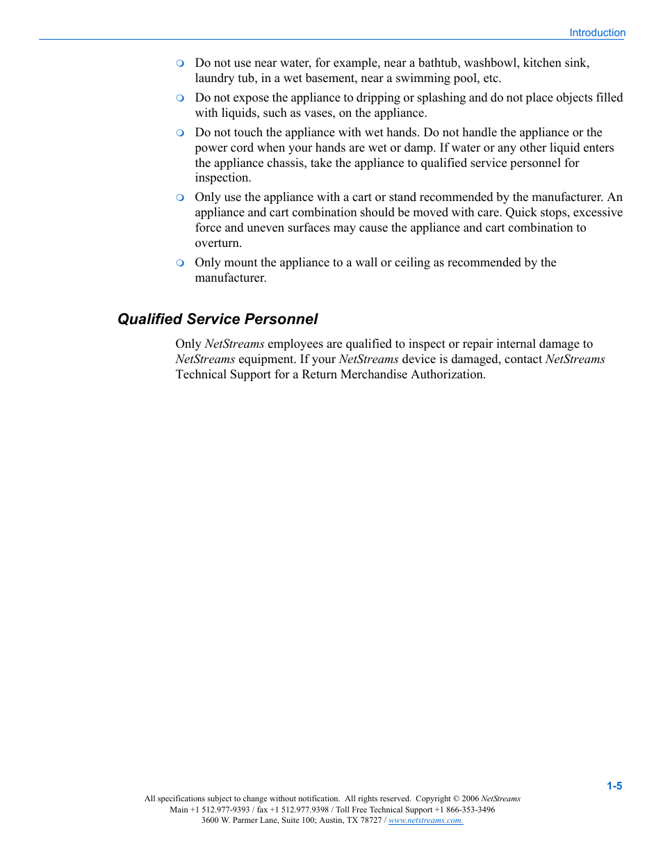 Qualified service personnel, Qualified service personnel -5 | ClearOne PAN6400 User Manual | Page 9 / 64