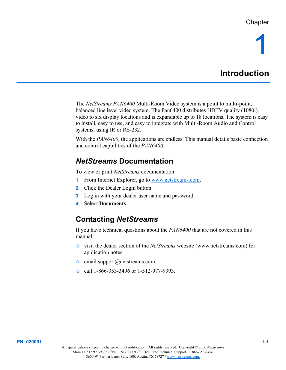 Introduction, Netstreams documentation, Contacting netstreams | ClearOne RS-232 User Manual | Page 5 / 14