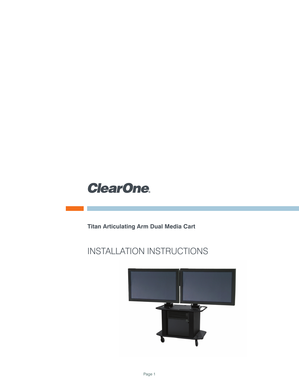 ClearOne Titan Articulating Arm Dual Media Cart User Manual | 9 pages