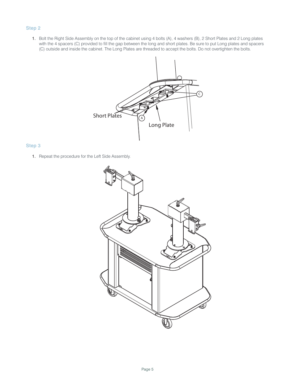 Short plates long plate | ClearOne Titan Articulating Arm Dual Media Cart User Manual | Page 5 / 9