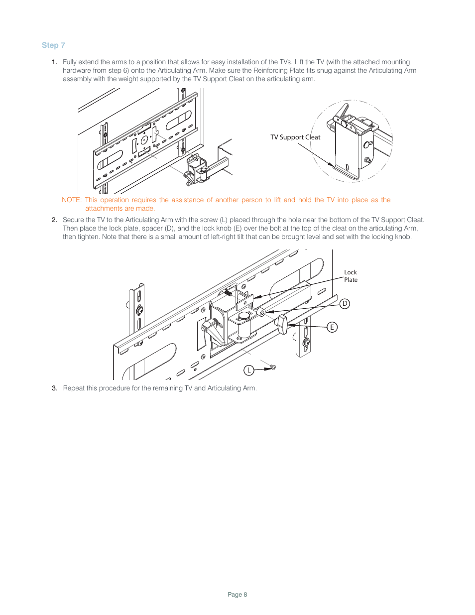 ClearOne Titan Articulating Arm Dual Media Cart User Manual | Page 8 / 9