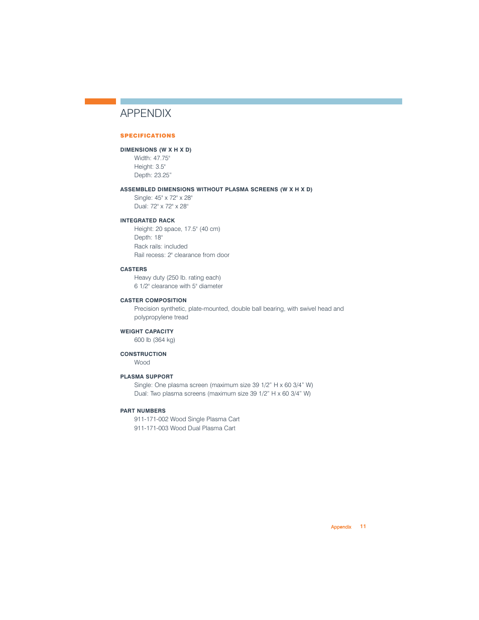 Appendix | ClearOne Wood Plasma Cart User Manual | Page 13 / 14