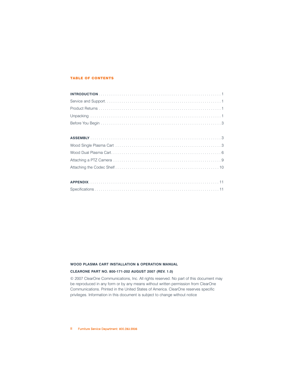 ClearOne Wood Plasma Cart User Manual | Page 2 / 14