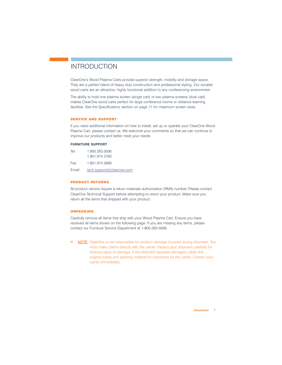 Introduction | ClearOne Wood Plasma Cart User Manual | Page 3 / 14