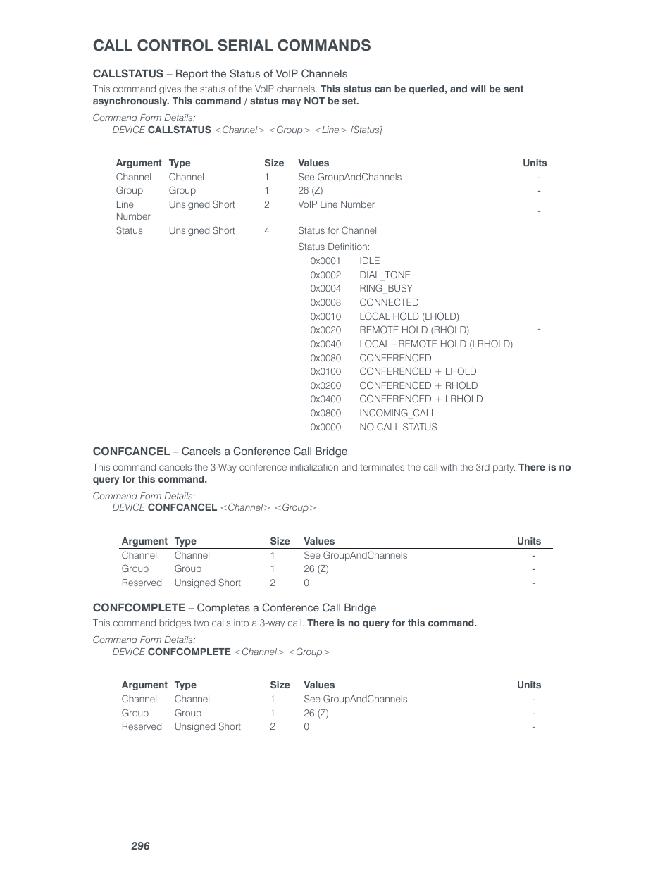 Call control serial commands | ClearOne Converge Pro Serial User Manual | Page 69 / 79