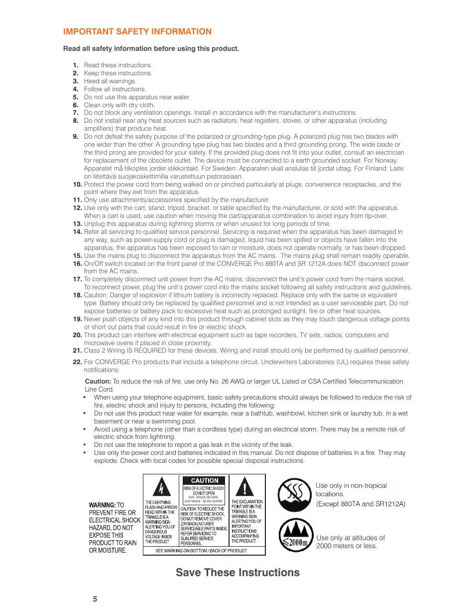 Save these instructions, Important safety information | ClearOne Converge Pro User Manual | Page 10 / 380