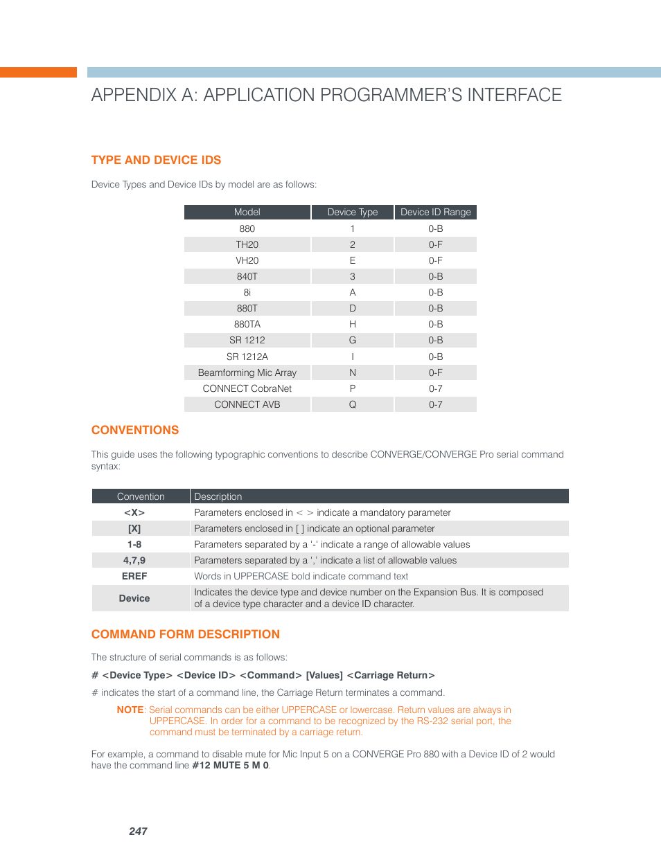 Appendix a: application programmer’s interface | ClearOne Converge Pro User Manual | Page 252 / 380