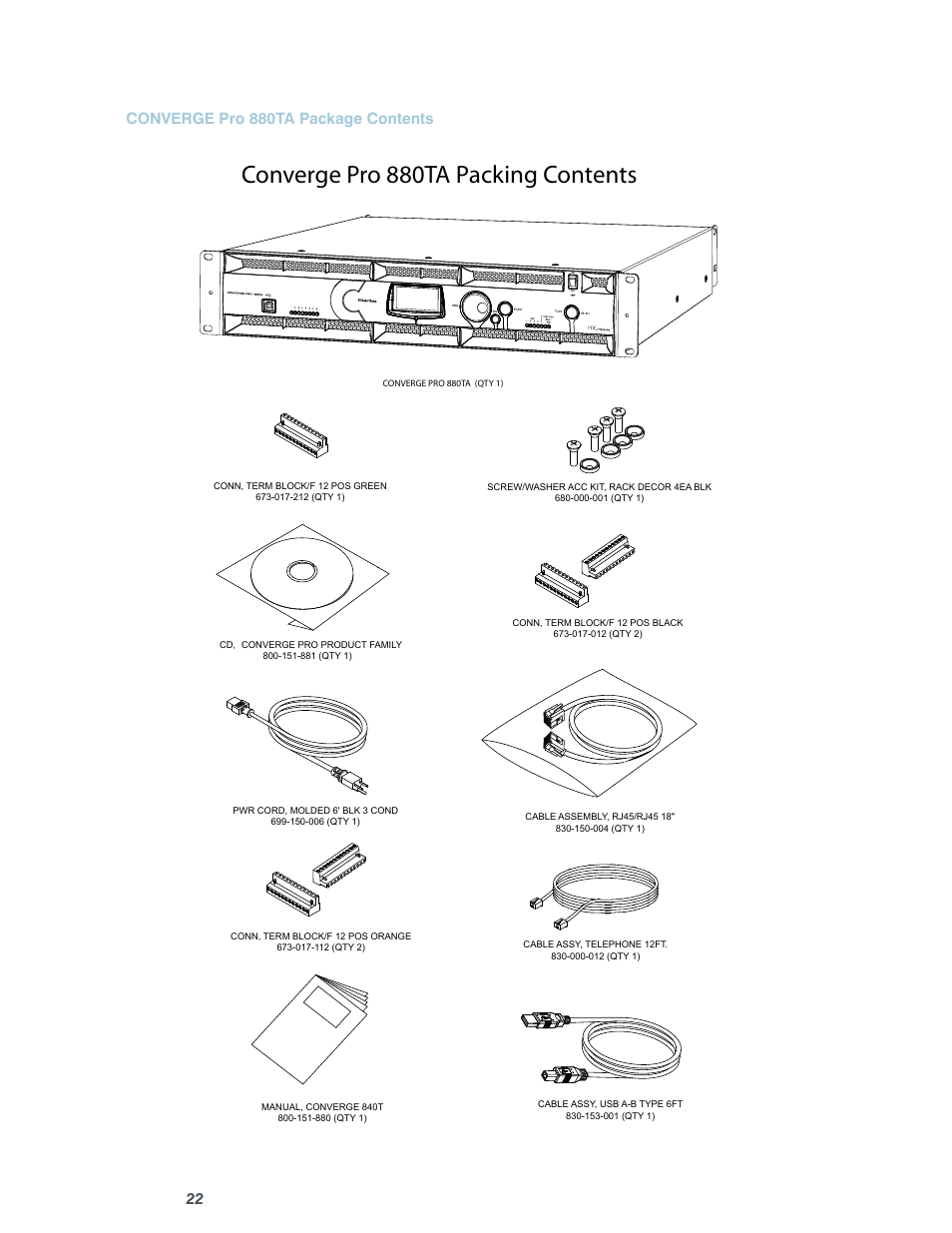 Converge pro 880ta packing contents | ClearOne Converge Pro User Manual | Page 27 / 380