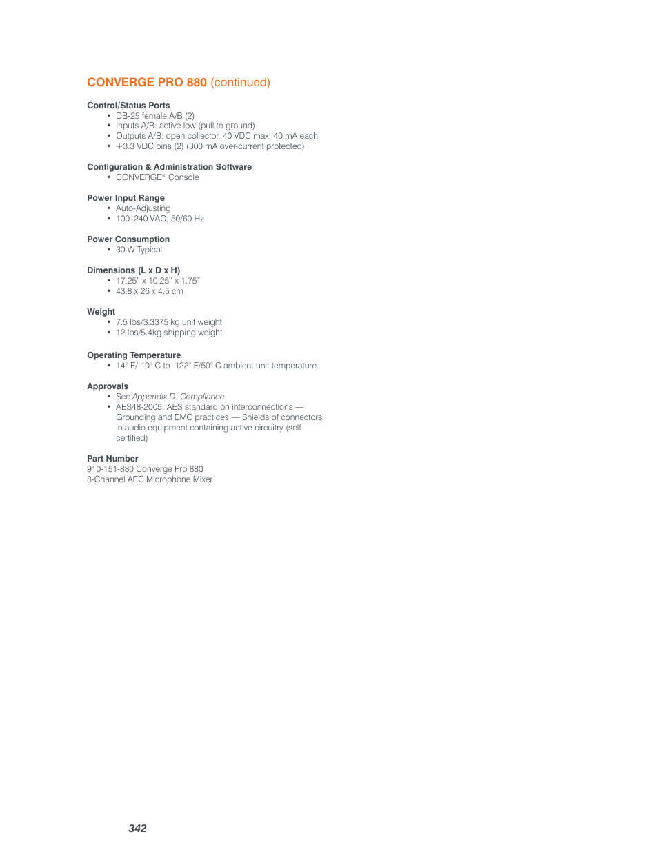 Converge pro 880 (continued) | ClearOne Converge Pro User Manual | Page 347 / 380