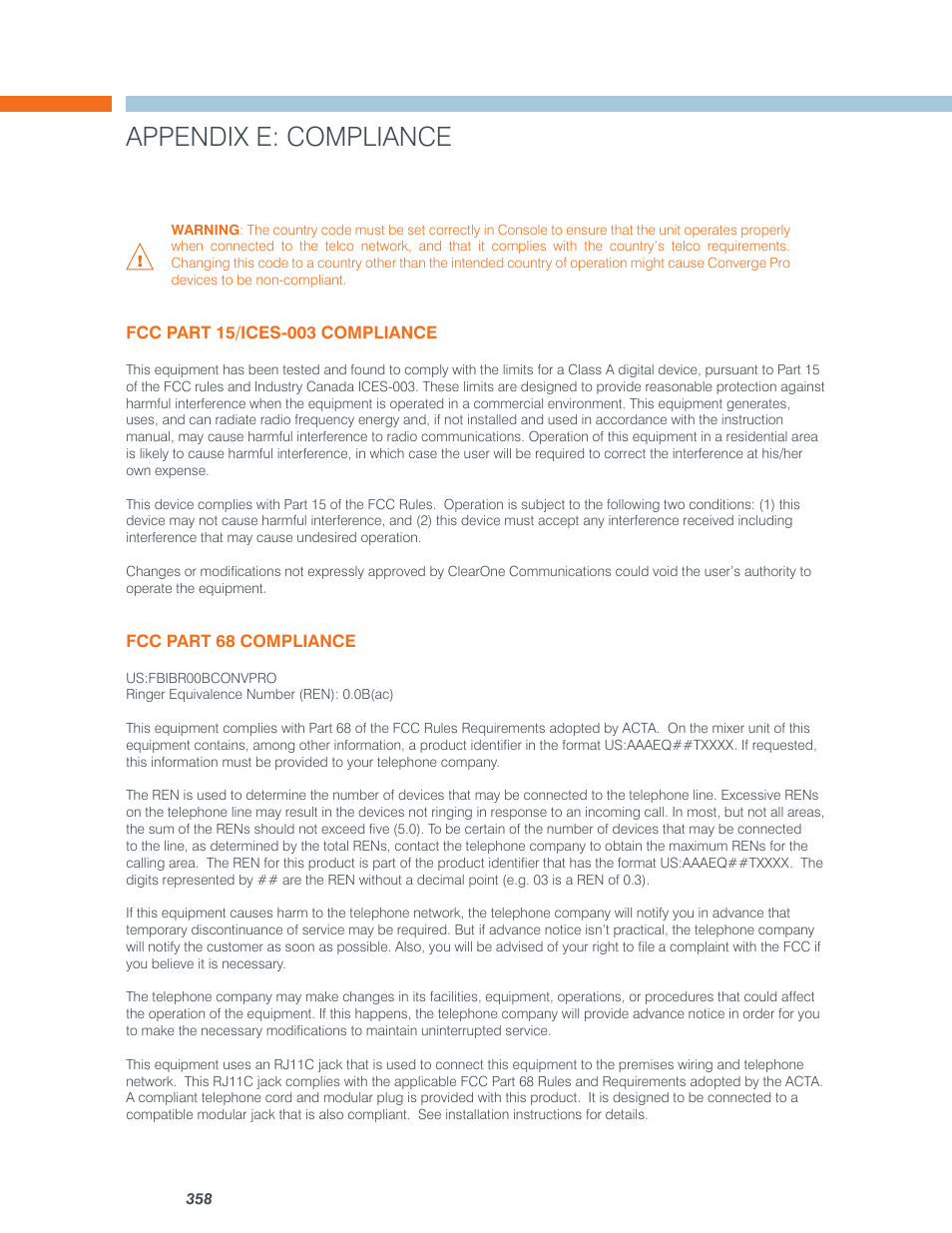 Appendix e: compliance | ClearOne Converge Pro User Manual | Page 363 / 380