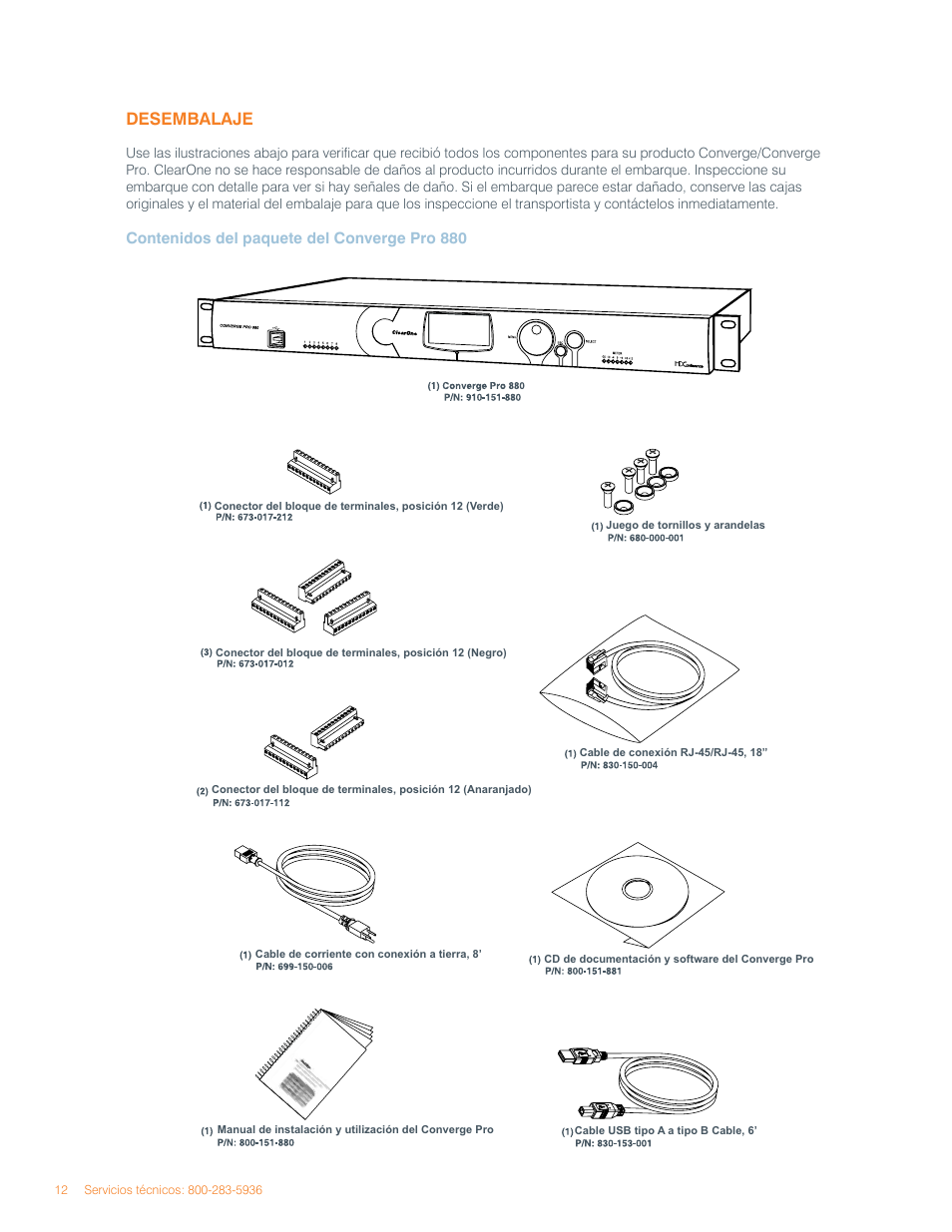 Desembalaje | ClearOne Converge Pro User Manual | Page 16 / 270