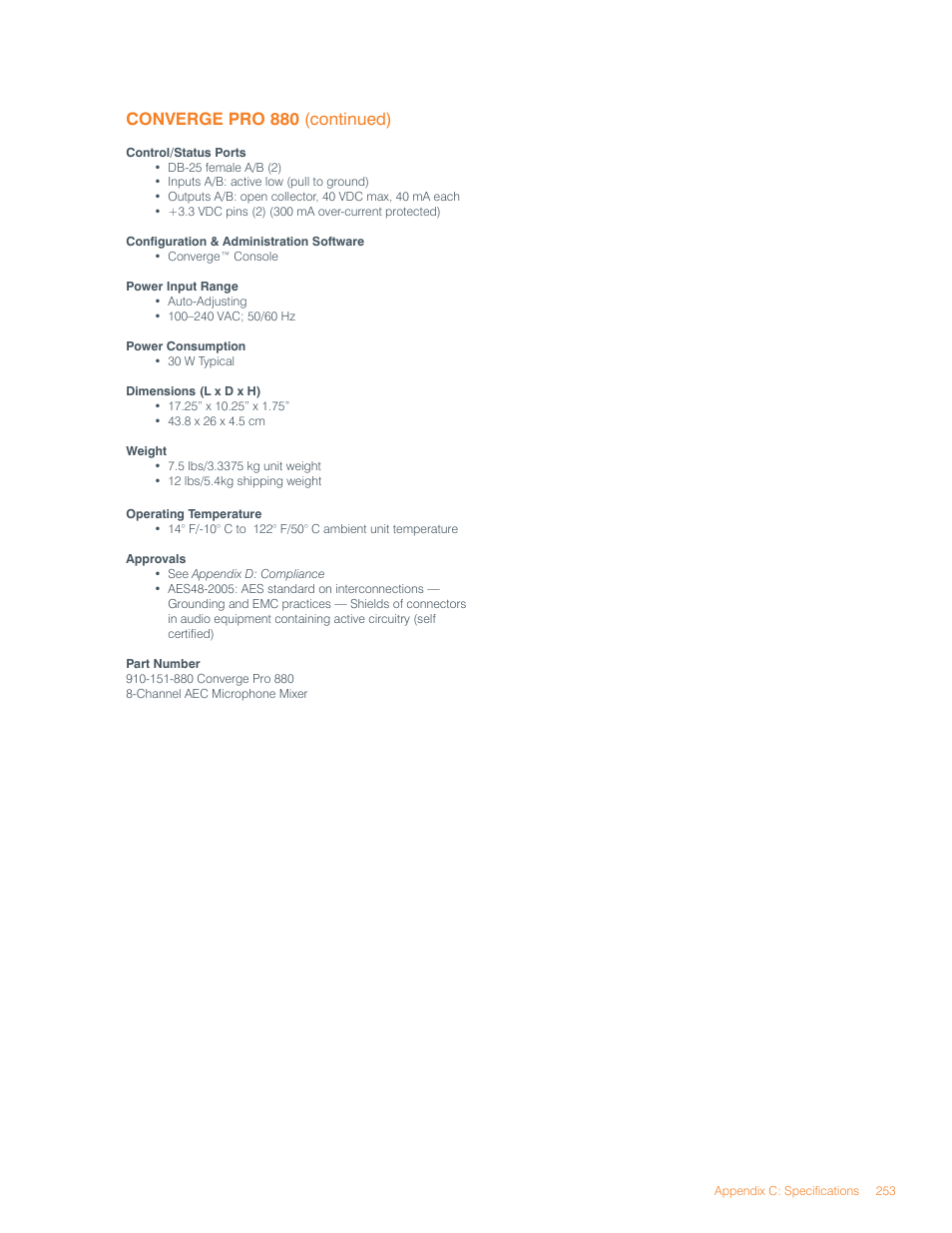 Converge pro 880 (continued) | ClearOne Converge Pro User Manual | Page 257 / 270