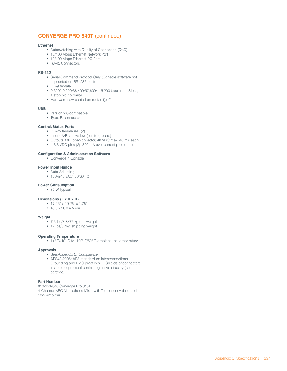 Converge pro 840t (continued) | ClearOne Converge Pro User Manual | Page 261 / 270