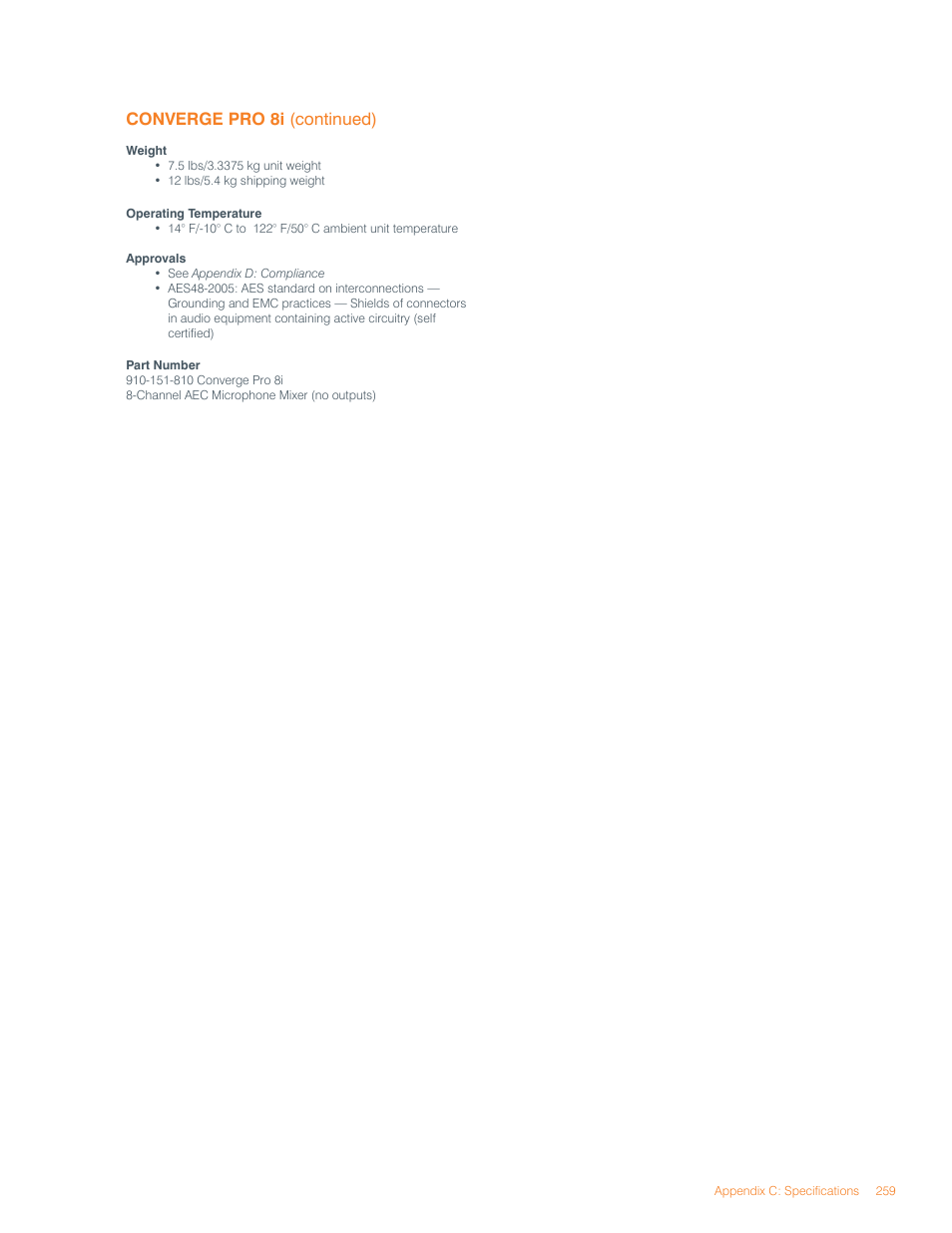 Converge pro 8i (continued) | ClearOne Converge Pro User Manual | Page 263 / 270