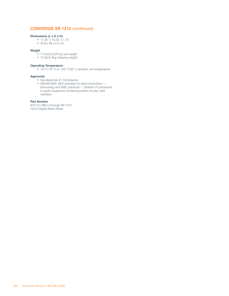 Converge sr 1212 (continued) | ClearOne Converge Pro User Manual | Page 266 / 270
