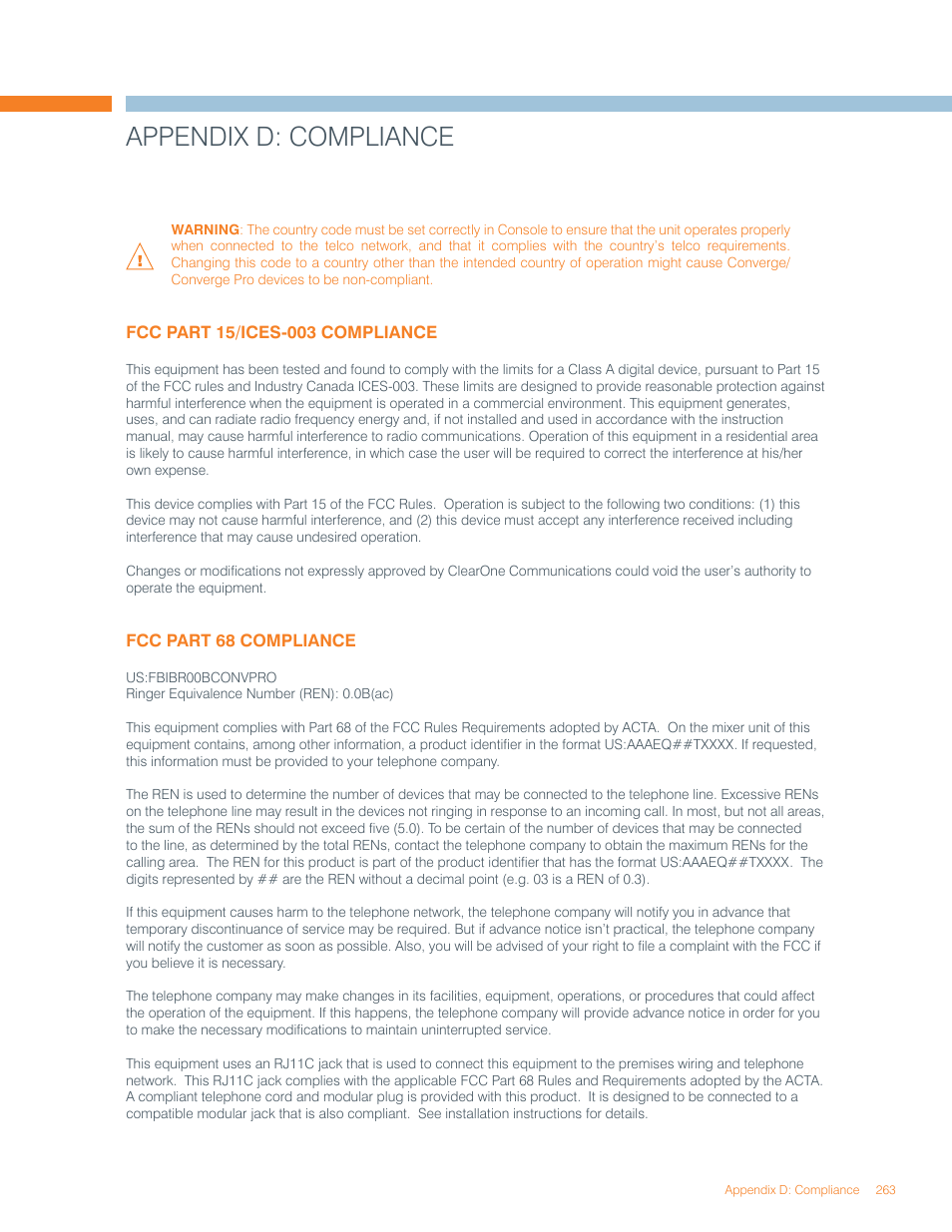 Appendix d: compliance | ClearOne Converge Pro User Manual | Page 267 / 270