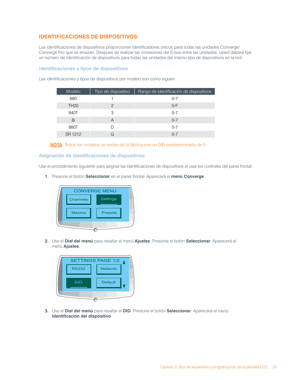 Identificaciones de dispositivos | ClearOne Converge Pro User Manual | Page 27 / 270