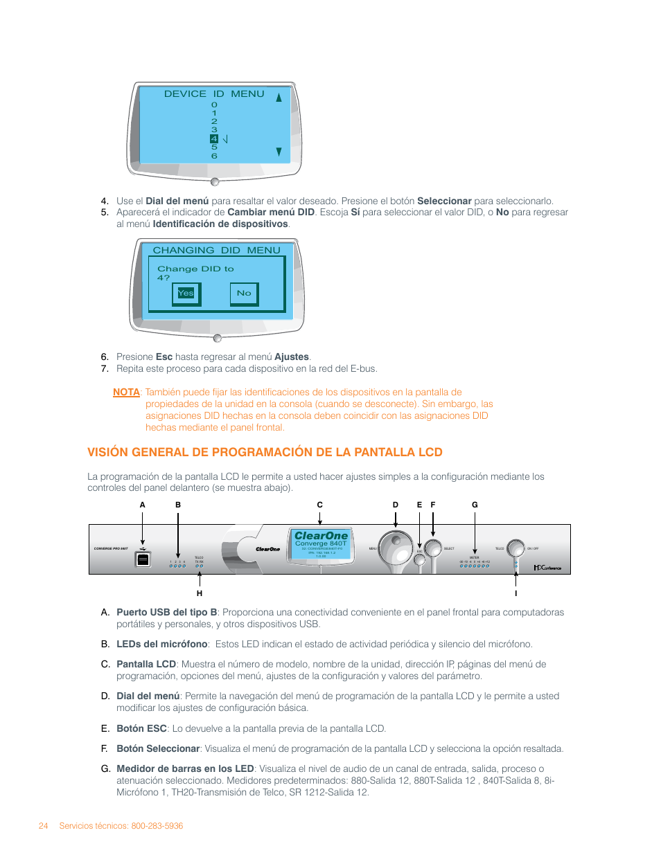 Visión general de programación de la pantalla lcd, Clearone | ClearOne Converge Pro User Manual | Page 28 / 270