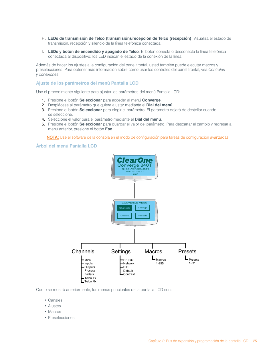 Clearone, Channels, Settings | Macros, Presets | ClearOne Converge Pro User Manual | Page 29 / 270