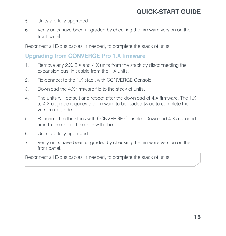 Upgrading from converge pro 1.x firmware, Pgrading, From | Converge p, Firmware, Quick-start guide 15 | ClearOne Converge USB User Manual | Page 17 / 18