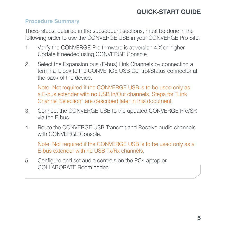 Procedure summary, Rocedure, Ummary | ClearOne Converge USB User Manual | Page 7 / 18