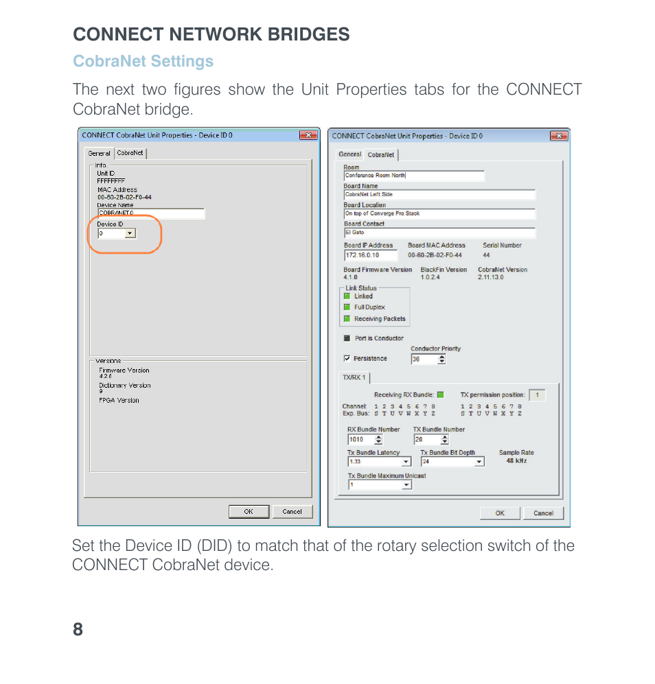 Cobranet settings, Obra, Ettings | ClearOne Connect AVB User Manual | Page 10 / 16