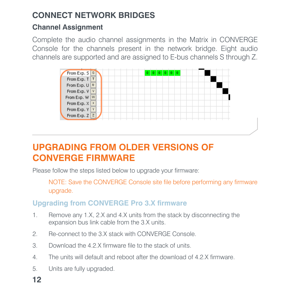 Upgrading from older versions ofconverge firmware, Upgrading from converge pro 3.x firmware, Upgrading from older versions of converge firmware | Pgrading, From, Converge p, Firmware, Connect network bridges 12 | ClearOne Connect AVB User Manual | Page 14 / 16