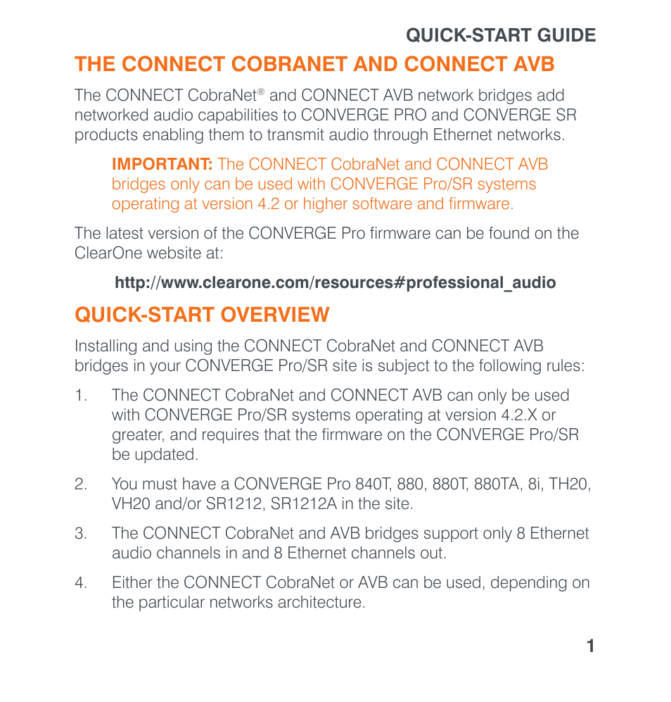 The connect cobranet and connect avb, Quick-start overview | ClearOne Connect AVB User Manual | Page 3 / 16