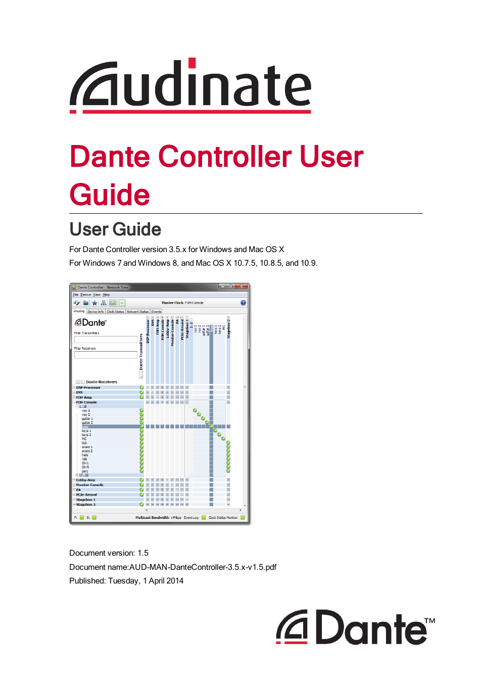 ClearOne Dante Controller User Manual | 82 pages