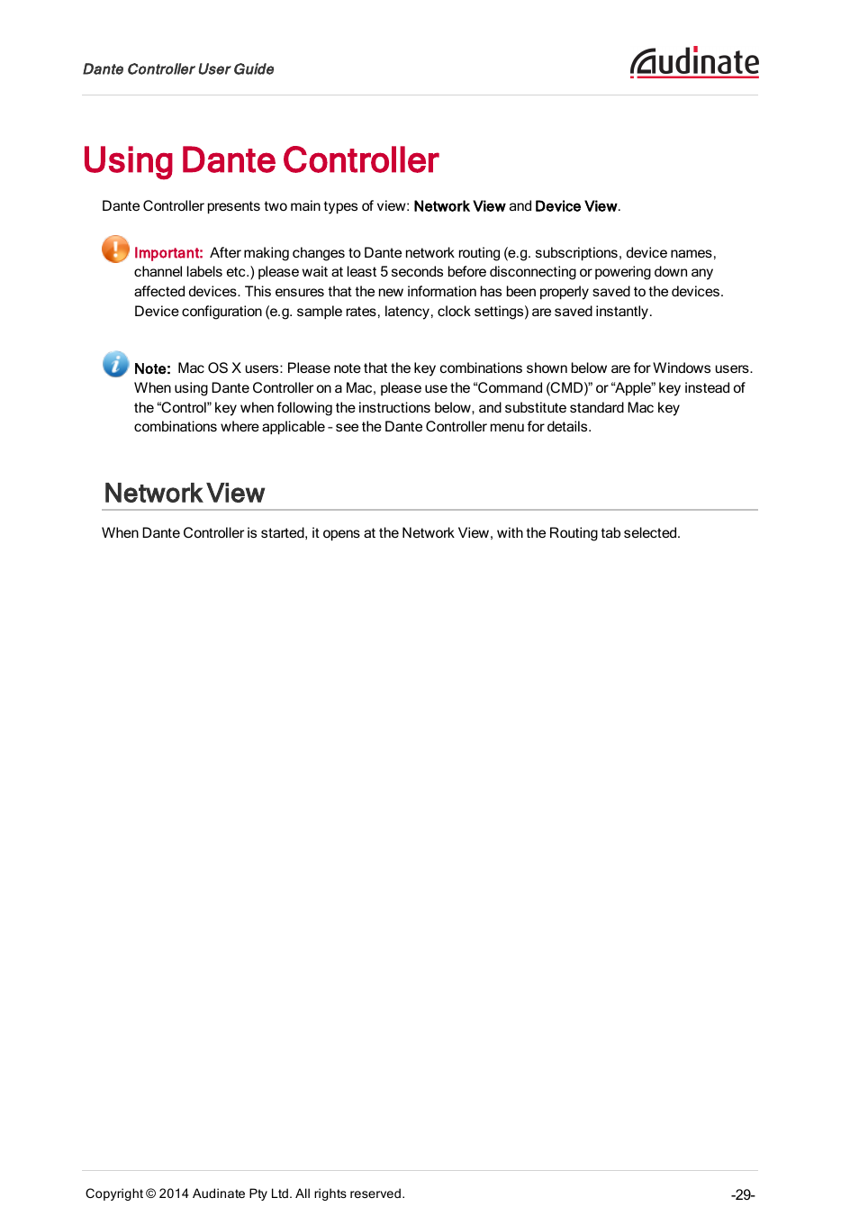 Using dante controller, Network view | ClearOne Dante Controller User Manual | Page 29 / 82