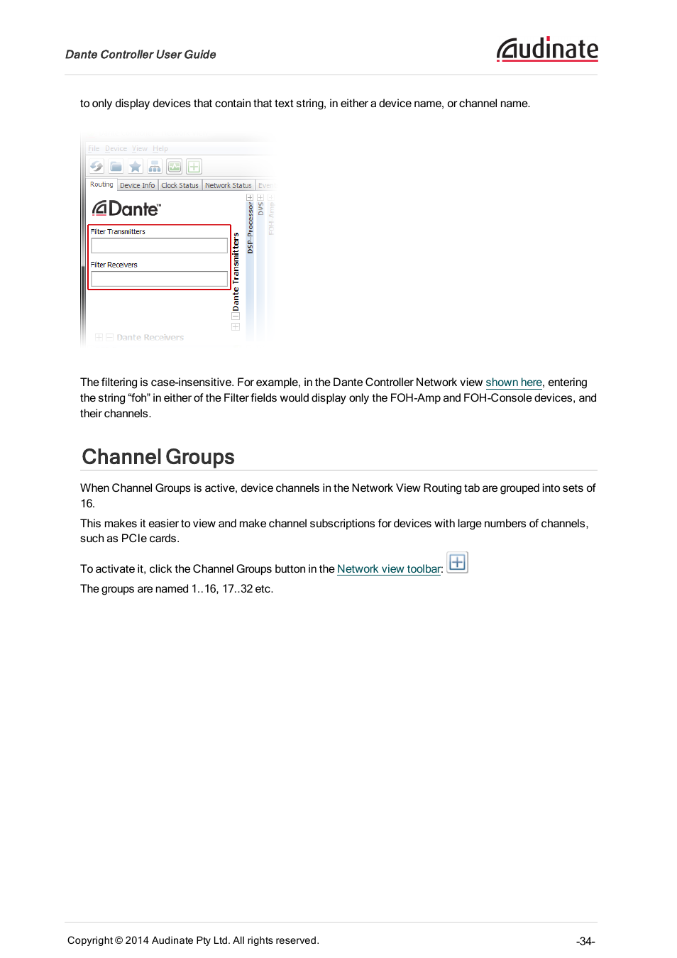 Channel groups | ClearOne Dante Controller User Manual | Page 34 / 82