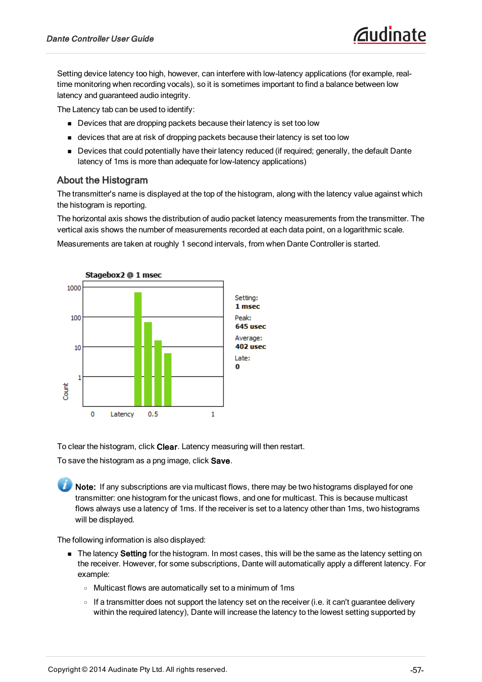 About the histogram | ClearOne Dante Controller User Manual | Page 57 / 82