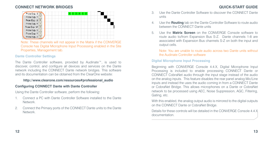 Dante controller settings, Configuring connect dante with dante controller, Digital microphone input processing | Ante, Ontroller, Ettings, Onfiguring, Connect d, With, Igital | ClearOne Connect Dante User Manual | Page 8 / 10