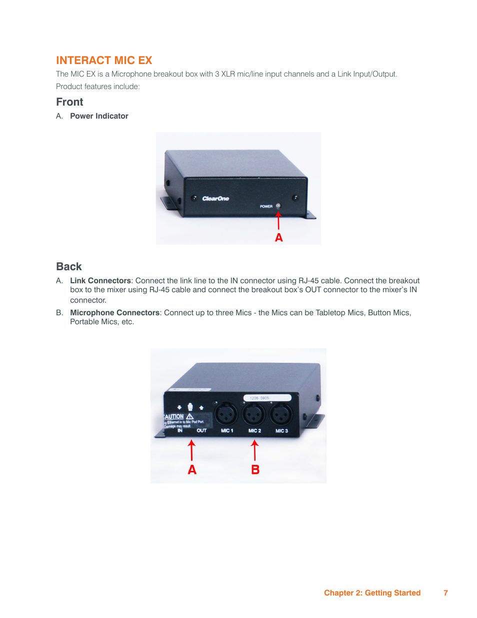 Interact mic ex, Front, Back | ClearOne Interact Manual User Manual | Page 12 / 68