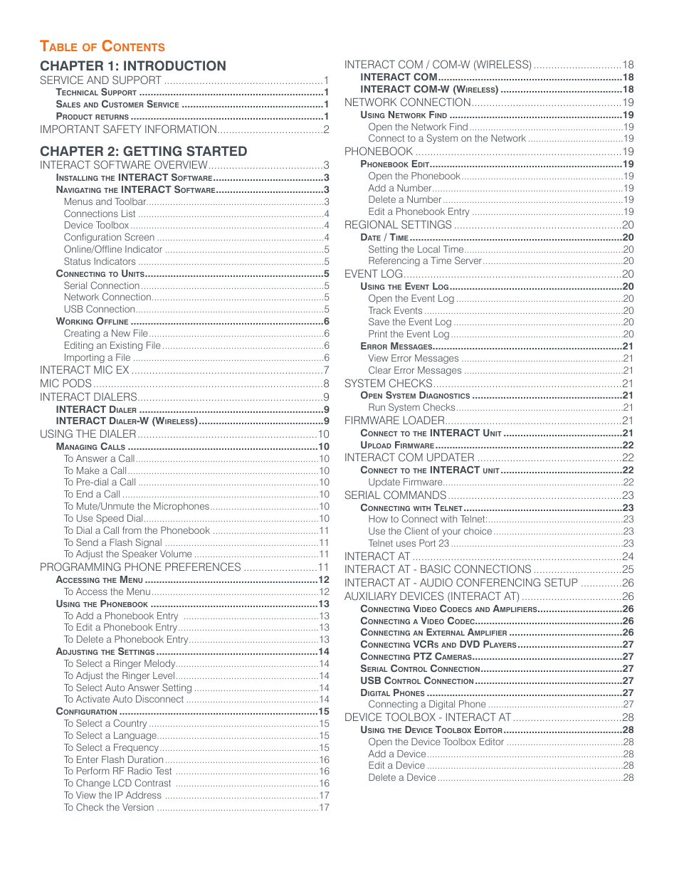 Chapter 1: introduction, Chapter 2: getting started | ClearOne Interact Manual User Manual | Page 2 / 68