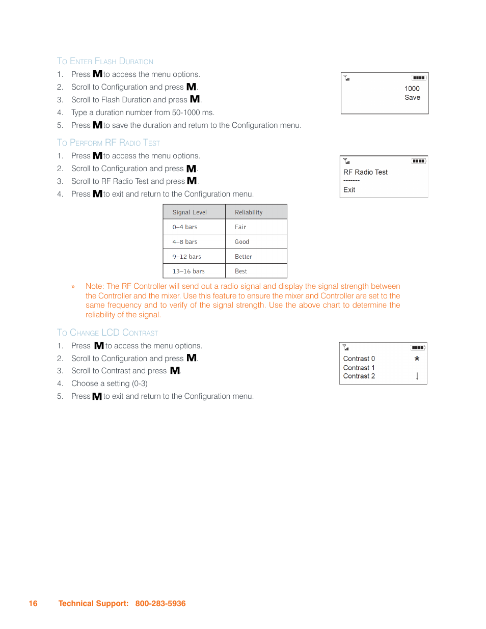 To enter flash duration, To perform rf radio test, To change lcd contrast | ClearOne Interact Manual User Manual | Page 21 / 68