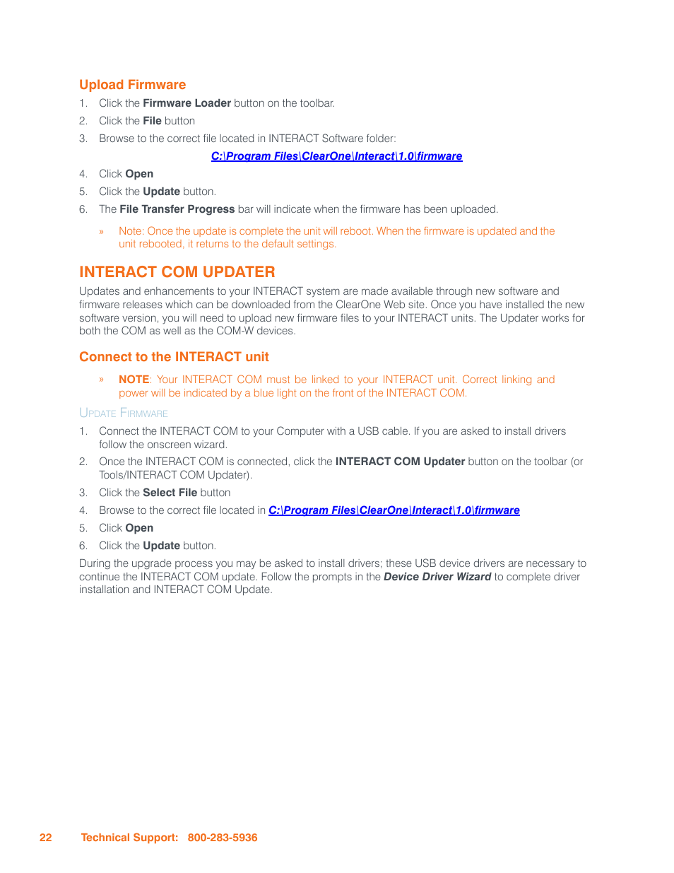 Upload firmware, Interact com updater, Connect to the interact unit | Update firmware, Pload, Irmware, Onnect, Interact, Unit | ClearOne Interact Manual User Manual | Page 27 / 68