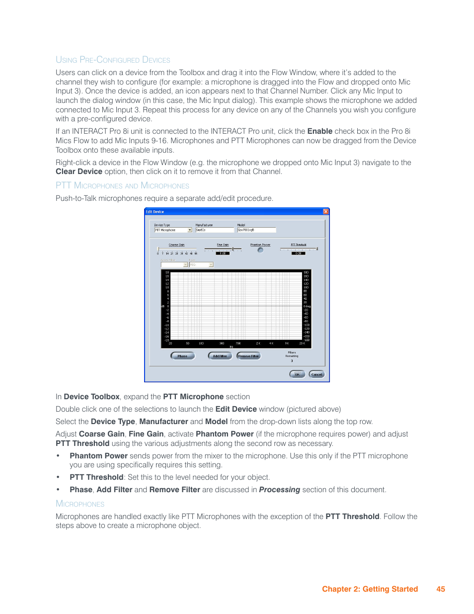 Using pre-configured devices, Ptt microphones and microphones, Microphones | ClearOne Interact Manual User Manual | Page 50 / 68