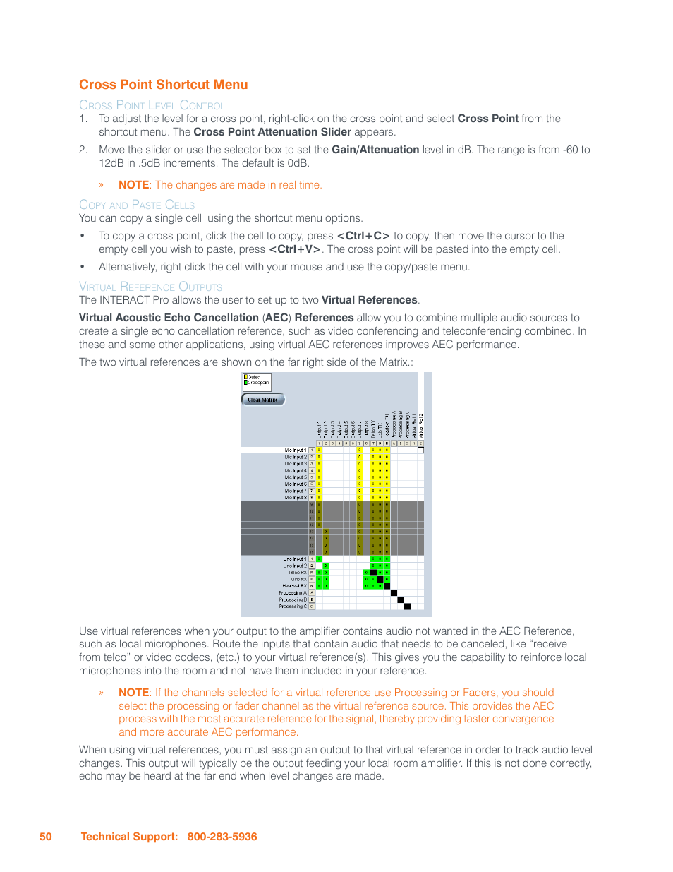 Cross point shortcut menu, Cross point level control, Copy and paste cells | Virtual reference outputs, Ross, Oint, Hortcut | ClearOne Interact Manual User Manual | Page 55 / 68