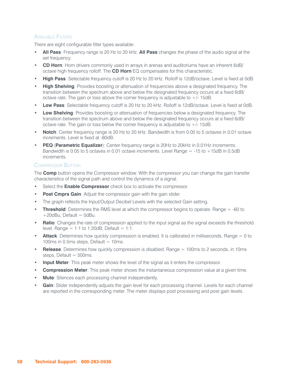 Available filters, Compressor button, Available filters compressor button | ClearOne Interact Manual User Manual | Page 63 / 68