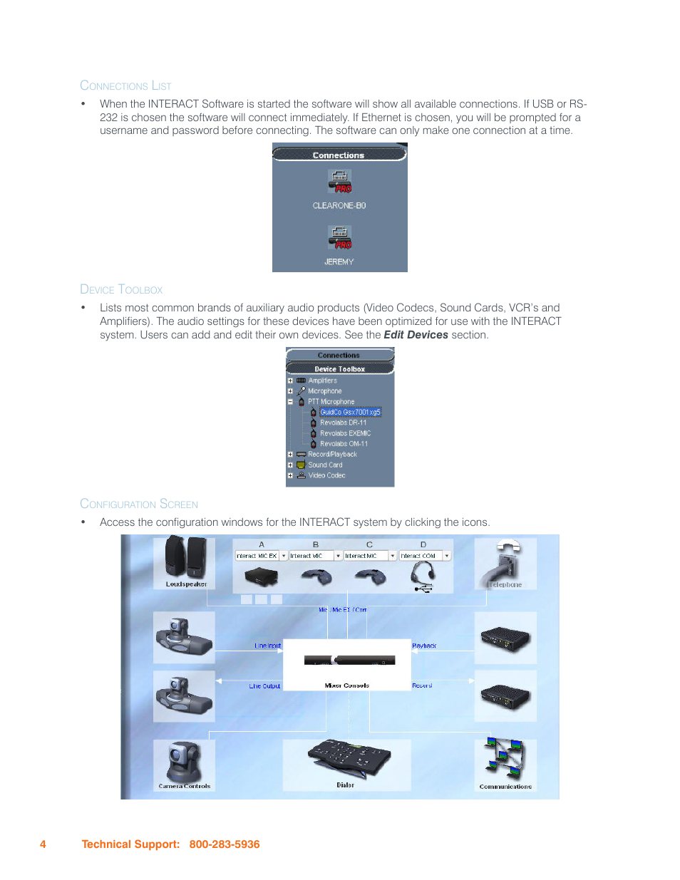 Connections list, Device toolbox, Configuration screen | ClearOne Interact Manual User Manual | Page 9 / 68
