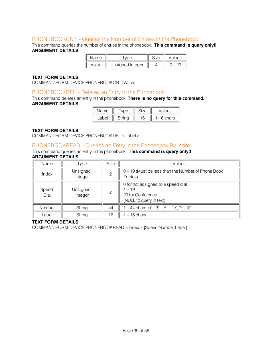 Phonebookdel – deletes an entry to the phonebook | ClearOne Interact Serial Command Guide User Manual | Page 44 / 61