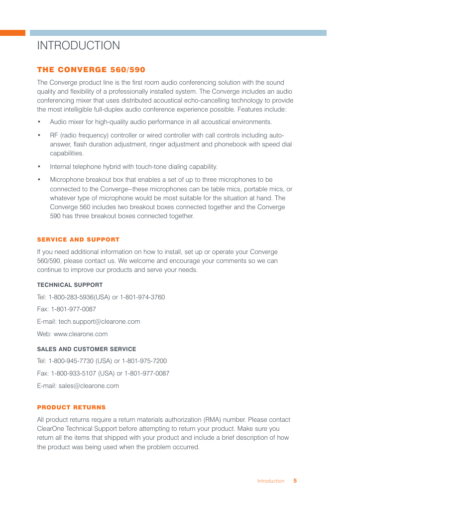 Introduction | ClearOne Converge 590 User Manual | Page 5 / 136