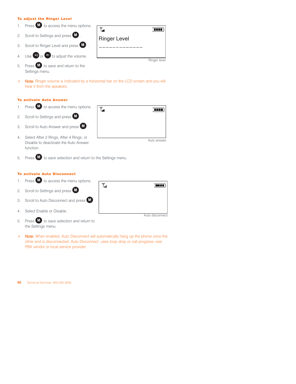 Ringer level, After 2 rings after 4 rings disable, Enable disable | ClearOne Converge 590 User Manual | Page 60 / 136