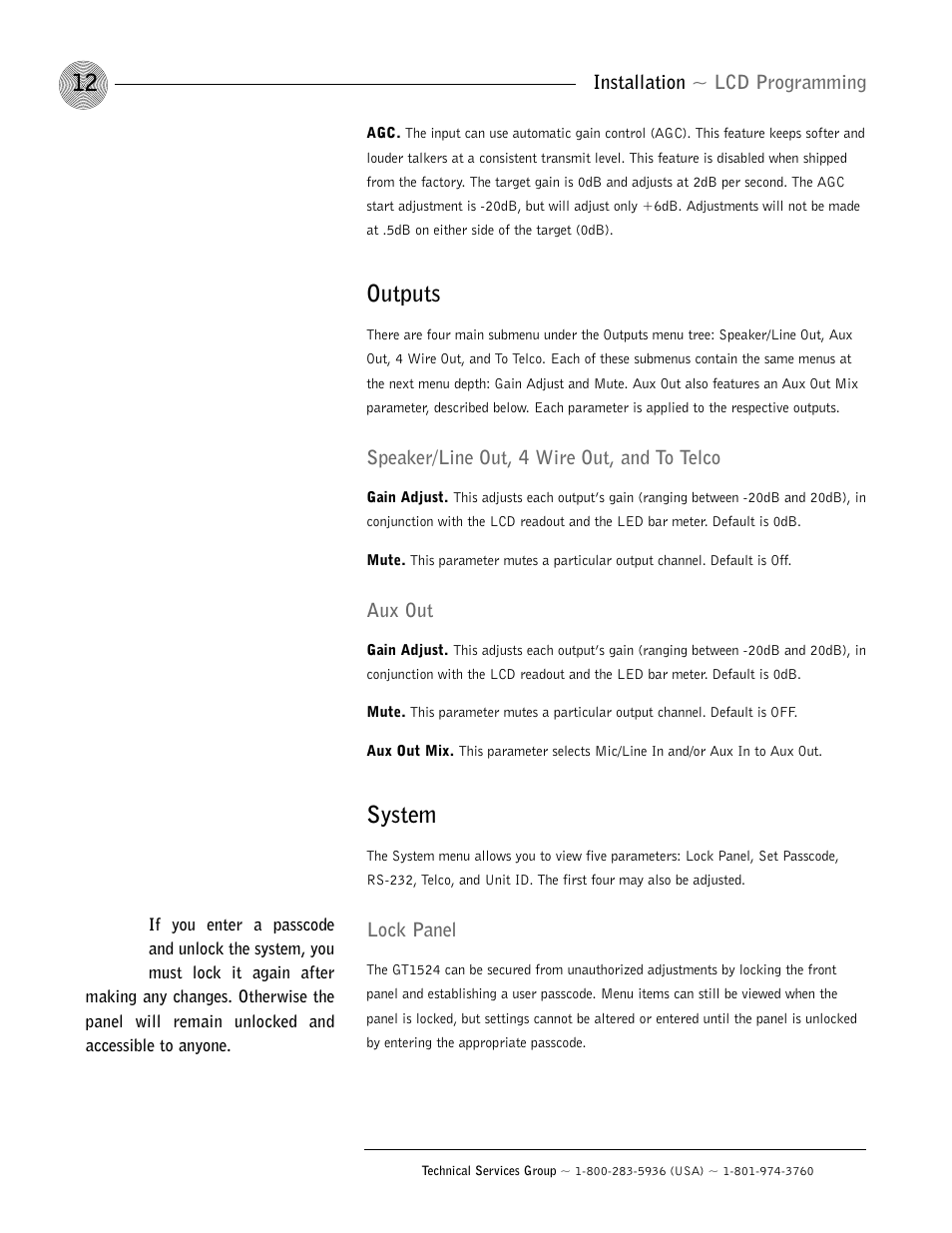 Outputs, System | ClearOne GT1524 User Manual | Page 16 / 42