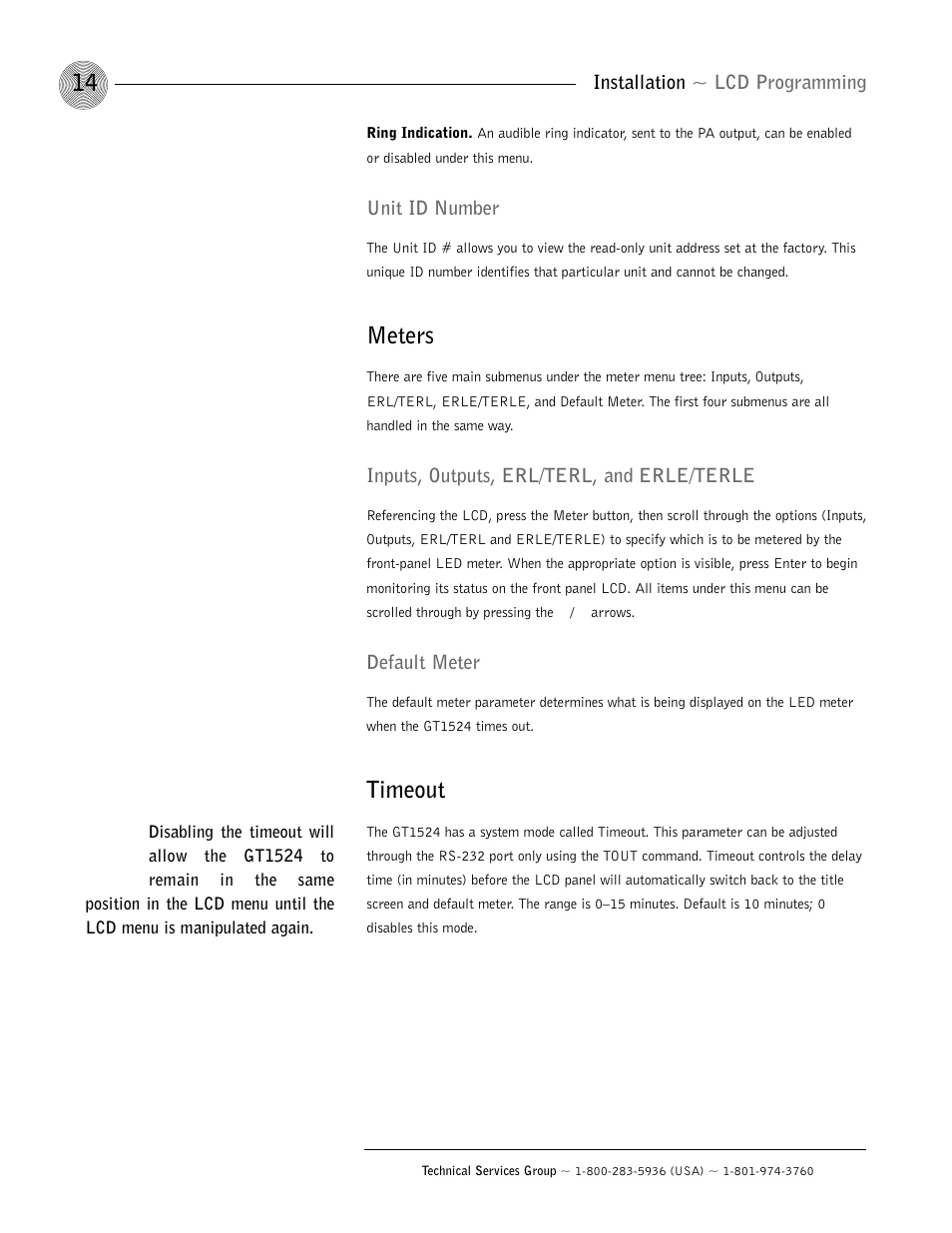 Meters, Timeout | ClearOne GT1524 User Manual | Page 18 / 42