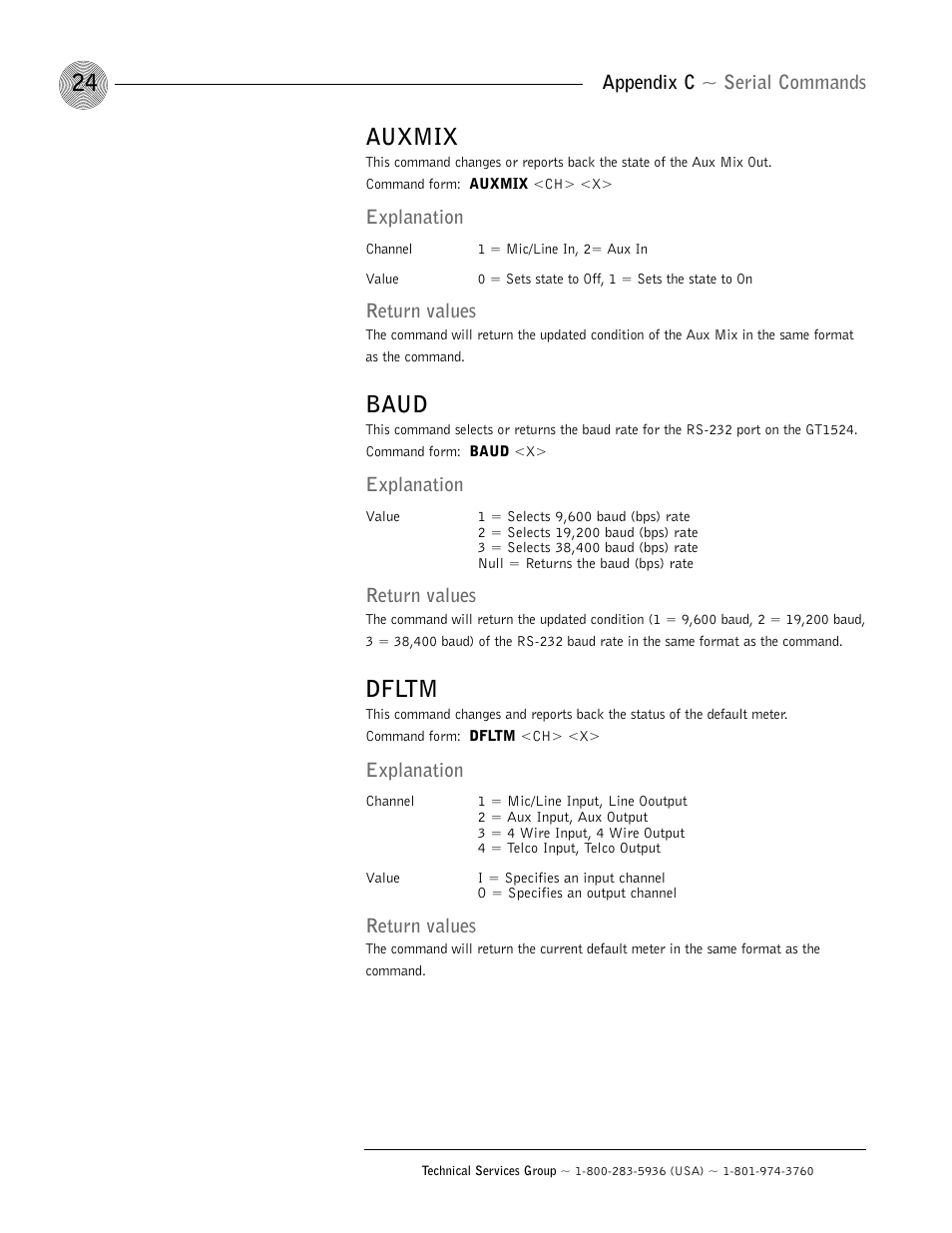 Auxmix, Baud, Dfltm | ClearOne GT1524 User Manual | Page 28 / 42