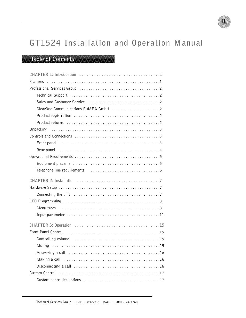 ClearOne GT1524 User Manual | Page 3 / 42