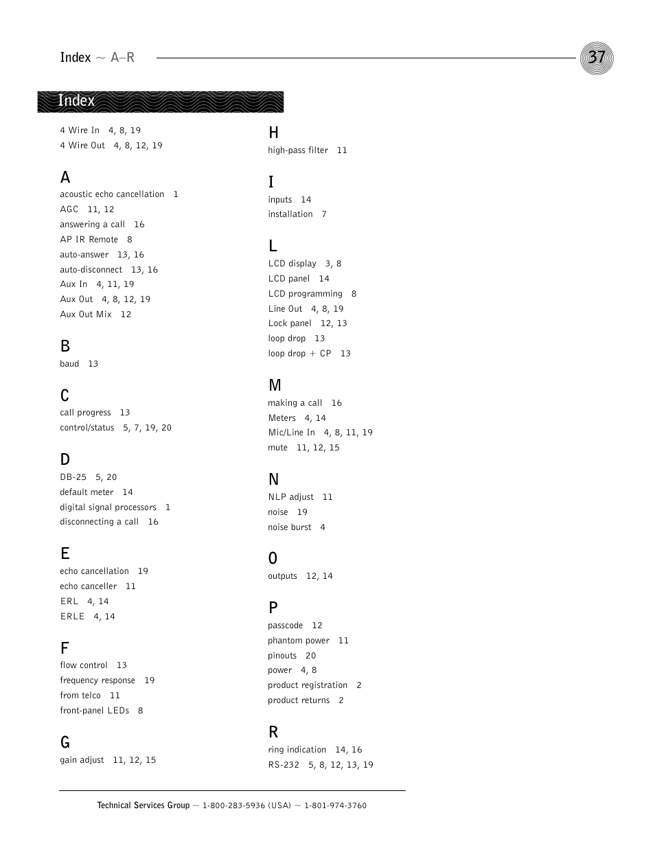 Index | ClearOne GT1524 User Manual | Page 41 / 42