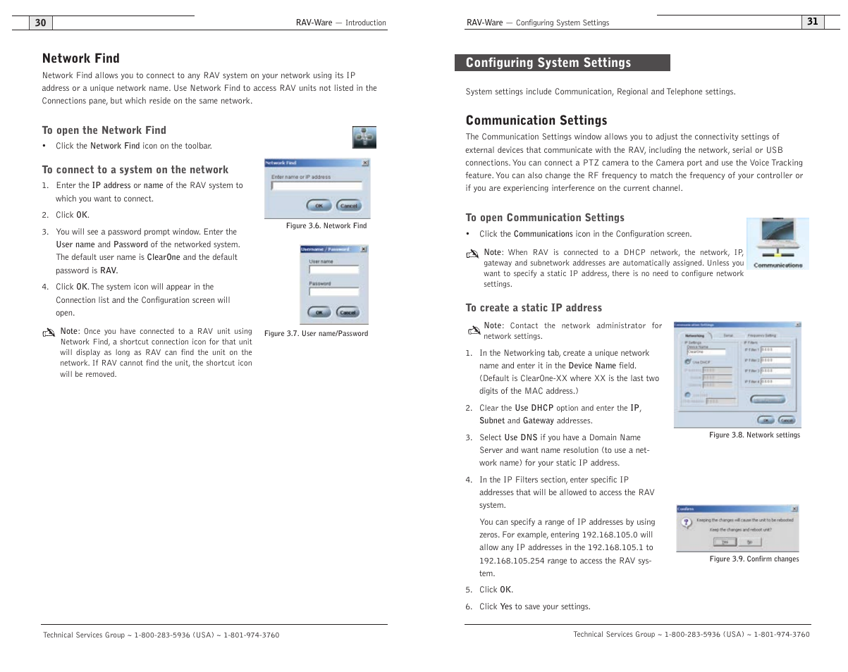 Network find, Communication settings, Configuring system settings | ClearOne RAV 900 User Manual | Page 18 / 63